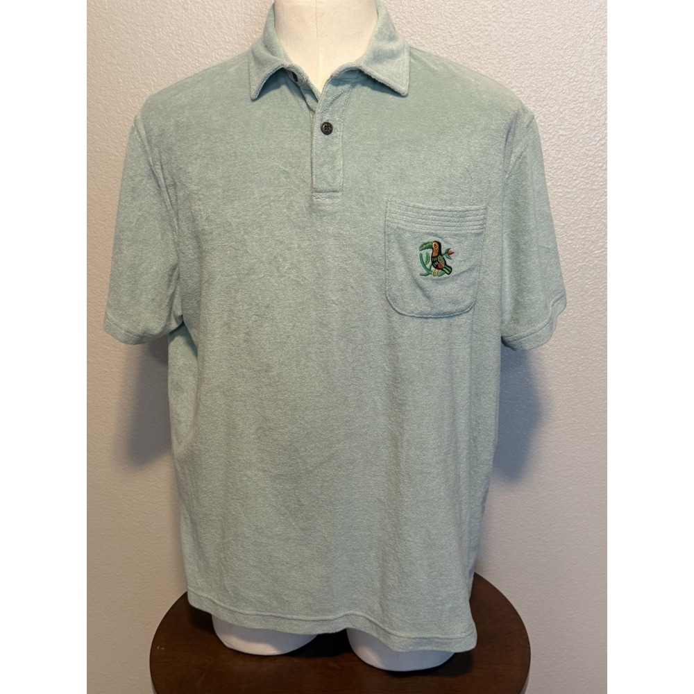 Howler Bros Plusherman Terry Cotton Polo Shirt Mens XL Green Toucan Pocket